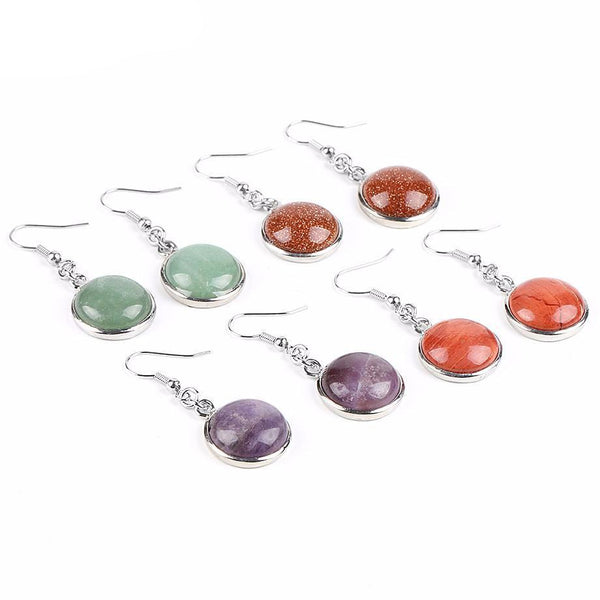 Natural Round Gem Stone Drop Earrings