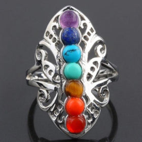 Silver Plated 7 Chakra Healing Hollow Ring