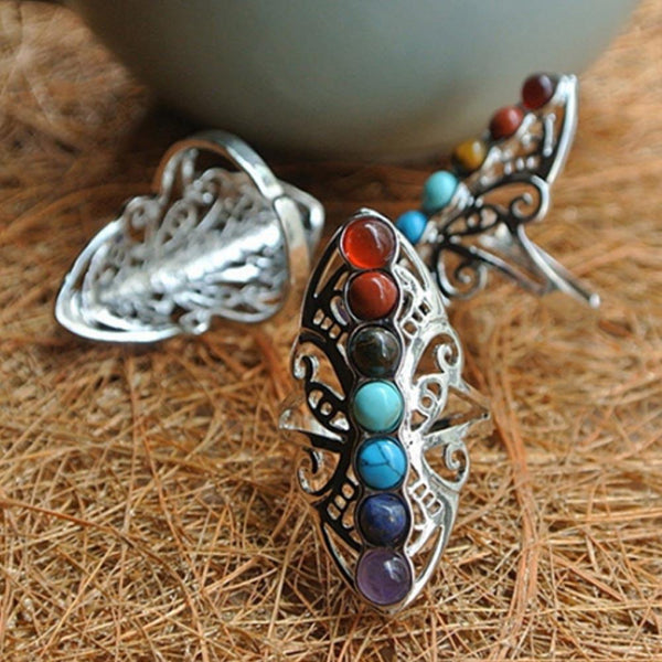 Silver Plated 7 Chakra Healing Hollow Ring
