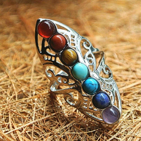 Silver Plated 7 Chakra Healing Hollow Ring