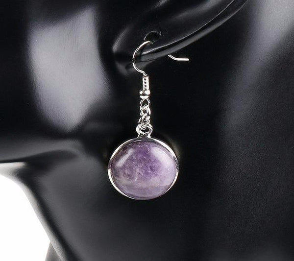Natural Round Gem Stone Drop Earrings