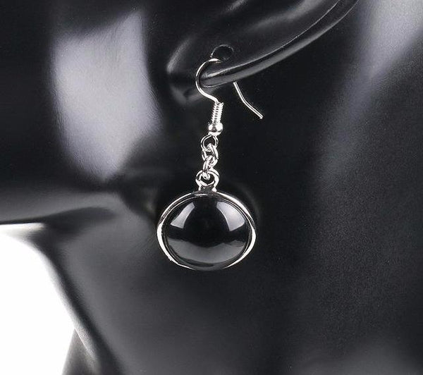 Natural Round Gem Stone Drop Earrings