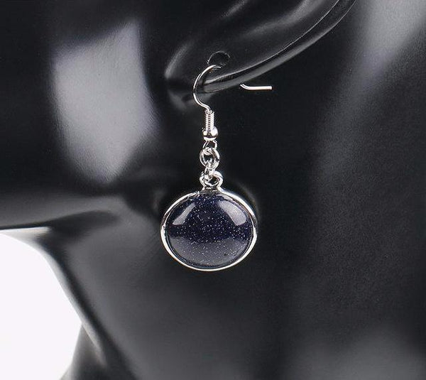 Natural Round Gem Stone Drop Earrings