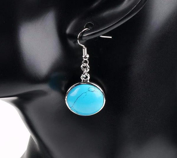 Natural Round Gem Stone Drop Earrings