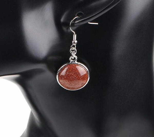 Natural Round Gem Stone Drop Earrings