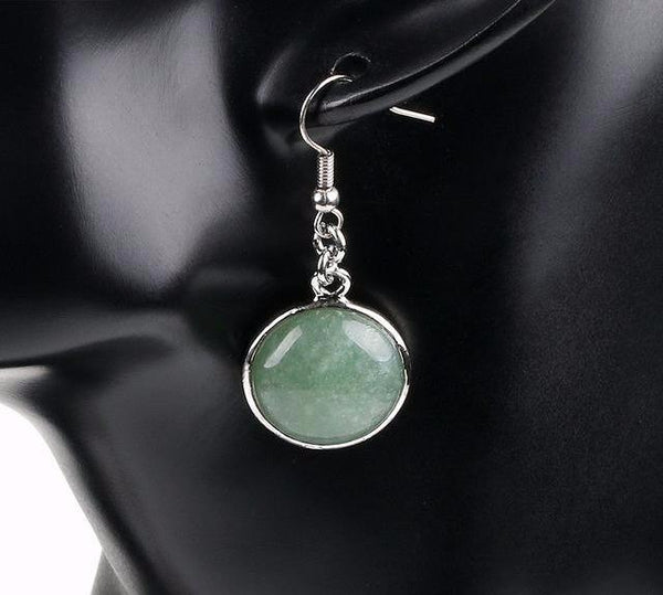 Natural Round Gem Stone Drop Earrings