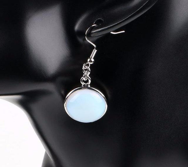 Natural Round Gem Stone Drop Earrings