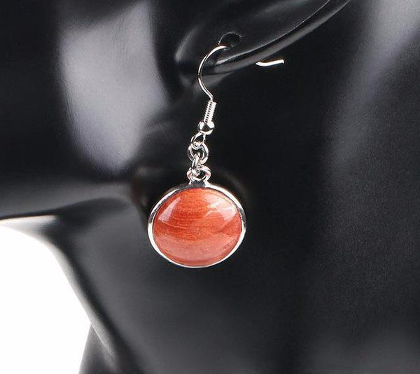 Natural Round Gem Stone Drop Earrings