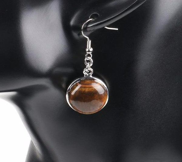 Natural Round Gem Stone Drop Earrings