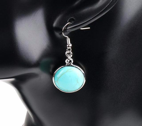 Natural Round Gem Stone Drop Earrings